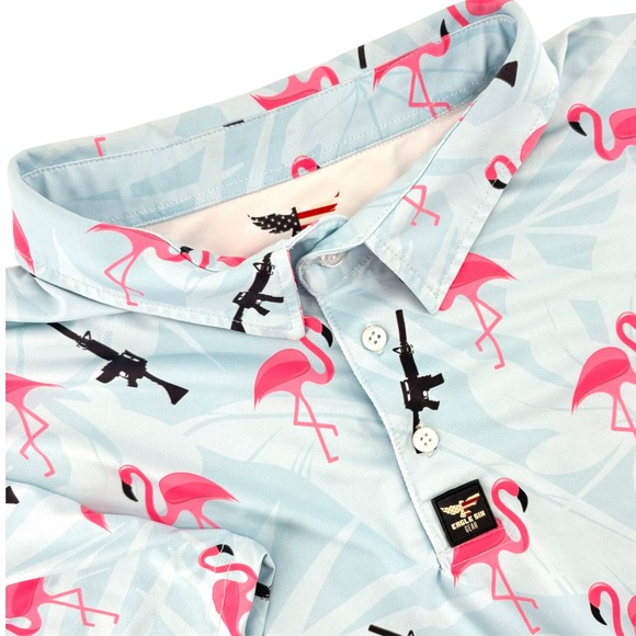 Eagle Six Gear Other - Eagle Six Gear Mens 2XL Flamingo Rifle Polo Shirt Light Blue Tactical Tropical